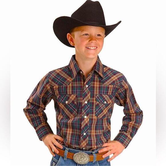 Wrangler Youth size Medium RETRO Premium long sleeve button up with snaps! NWOT - Picture 10 of 13